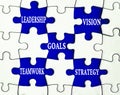 Business concept. Leadership, vision, goals, teamwork, and strategy text on missing jigsaw puzzle. Royalty Free Stock Photo