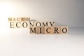 Business concept. Macro, economy, risk words are written with wooden cubes Royalty Free Stock Photo