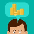 Business concept. Man thinks about money. Golden momnet in a speech cloud. Royalty Free Stock Photo