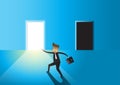 Business concept business man to choose between bright or dark door