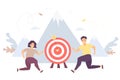 Business concept - a man and a woman are running towards their goal  movement and motivation to the top of success. Vector Royalty Free Stock Photo