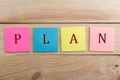 Business concept - Many colorful sticky note with text Plan