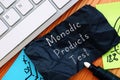 Business concept meaning Monadic Products Test with inscription on the piece of paper