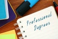 Business concept meaning Professional Degrees with inscription on the sheet