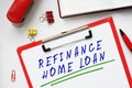 Business concept meaning REFINANCE HOME LOAN with phrase on the piece of paper