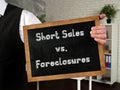 Business concept meaning Short Sales vs. Foreclosures with sign on the sheet