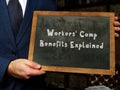 Business concept meaning Workers` Comp Benefits Explained with inscription on chalkboard