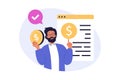 Business concept in modern flat design for web. Businessman planning tasks in checklist, setting financial goals