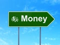 Business concept: Money and Finance Symbol on road sign background Royalty Free Stock Photo