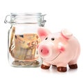 .Business concept. Money savings in glass pot. .