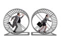 The business concept with pair running on hamster wheel