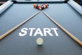 Business concept picture of start in the snooker billiard pool table with balls set, selective focus Royalty Free Stock Photo