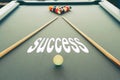 business concept picture of success in the snooker billiard pool table with balls set, selective focus and vintage photo. Royalty Free Stock Photo