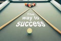 Business concept picture of success in the snooker billiard pool table with balls set, selective focus and vintage photo Royalty Free Stock Photo