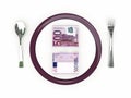 Business concept - Plate, cutlery and euro banknotes