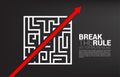 Red arrow route break out of maze. Royalty Free Stock Photo