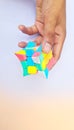 Business Concept and puzzle cubes of decision making process logical thinking. Logical tasks. Hand holding Box puzzle element Royalty Free Stock Photo