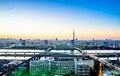 Panoramic modern city skyline bird eye aerial view under dramatic sunset glow in Tokyo, Japan Royalty Free Stock Photo