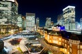 Panoramic modern city skyline bird eye aerial night view in Tokyo Station, Japan Royalty Free Stock Photo