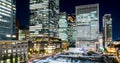 Panoramic modern city skyline bird eye aerial night view in Tokyo Station, Japan Royalty Free Stock Photo