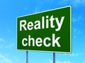 Business concept: Reality Check on road sign background Royalty Free Stock Photo