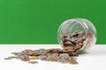 Business concept, saving planning with coins in glass jar