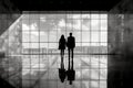 Business concept with silhouettes of people against a city background. Black and white style Royalty Free Stock Photo