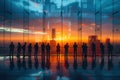 Business concept with silhouettes of people against a city background Royalty Free Stock Photo