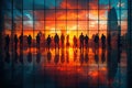 Business concept with silhouettes of people against a city background Royalty Free Stock Photo