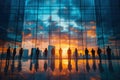 Business concept with silhouettes of people against a city background Royalty Free Stock Photo