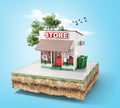 Business concept. Store with glass case on a piece of ground. Royalty Free Stock Photo