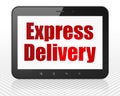 Business concept: Tablet Pc Computer with Express Delivery on display Royalty Free Stock Photo