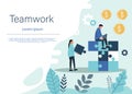 Business concept. Team metaphor. people connecting puzzle elements. Symbol of teamwork, cooperation, partnership Royalty Free Stock Photo