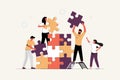 Business concept. Team metaphor. people connecting puzzle elements. Vector illustration flat design style. Royalty Free Stock Photo