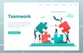 Business concept. Team metaphor. people connecting puzzle elements. Vector illustration flat design style. Teamwork, cooperation Royalty Free Stock Photo