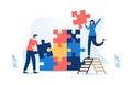 Business concept. Team metaphor. people connecting puzzle elements. Vector illustration flat design style. Teamwork