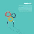 Business concept of teamwork in modern flat design vector illustration. Two businessmen assembling gears.