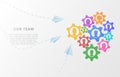 Business concept of teamwork with people icons on abstract background with gears, flat style business mechanism or organization pl Royalty Free Stock Photo