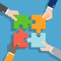 Business concept teamwork. Solution,success, strategy and puzzle. Teamwork concept. Hands holding puzzle. Pieces together. Royalty Free Stock Photo