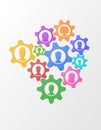 Business concept of teamwork strategy on abstract background with gears, flat style business network mechanism with people icons. Royalty Free Stock Photo