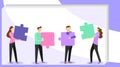 Business concept. Teamwork to connect the puzzle. Team metaphor. People connecting puzzle elements. Vector illustration flat Royalty Free Stock Photo