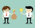 Business concept, Two businessmen give idea and money for exchange. Vector illustration. Royalty Free Stock Photo