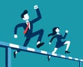 Business concept vector illustration businessman and businesswoman jumping over hurdle race