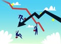 Business concept vector illustration. Chart Falling businessman and falling down arrow. Crisis graphic. Business