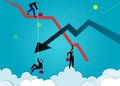 Business concept vector illustration. Chart Falling businessman and falling down arrow. Business fail
