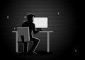 Hacker behind desktop computer
