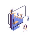 Business concept vector illustration, little people climb the corporate ladder, the concept of career growth, career planning