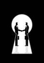 Businessmen shaking hands seen through a keyhole
