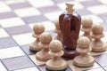 Business concept of win or defeat, loss Chessboard and figures of the king and pawns.