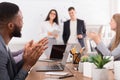 Business conference. Diverse team applauding speakers at meeting Royalty Free Stock Photo